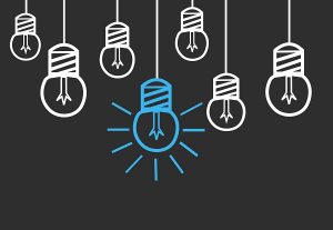 Blackboard design with light bulb graphics