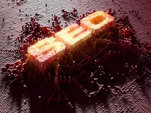 Picture of glowing words SEO